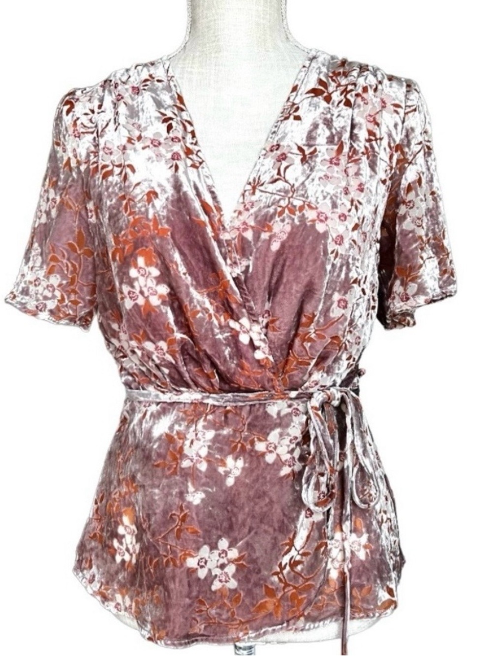 VICI Collection Velvet Boho Festival Wrap Top M Burnout Blush Rose